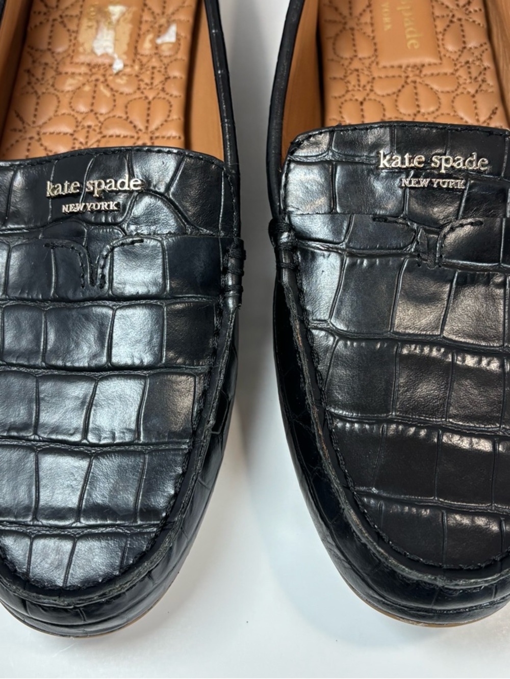 Kate Spade New York Women Loafers Black Croc Embossed Patent Leather Flat 10 B - Picture 4 of 8